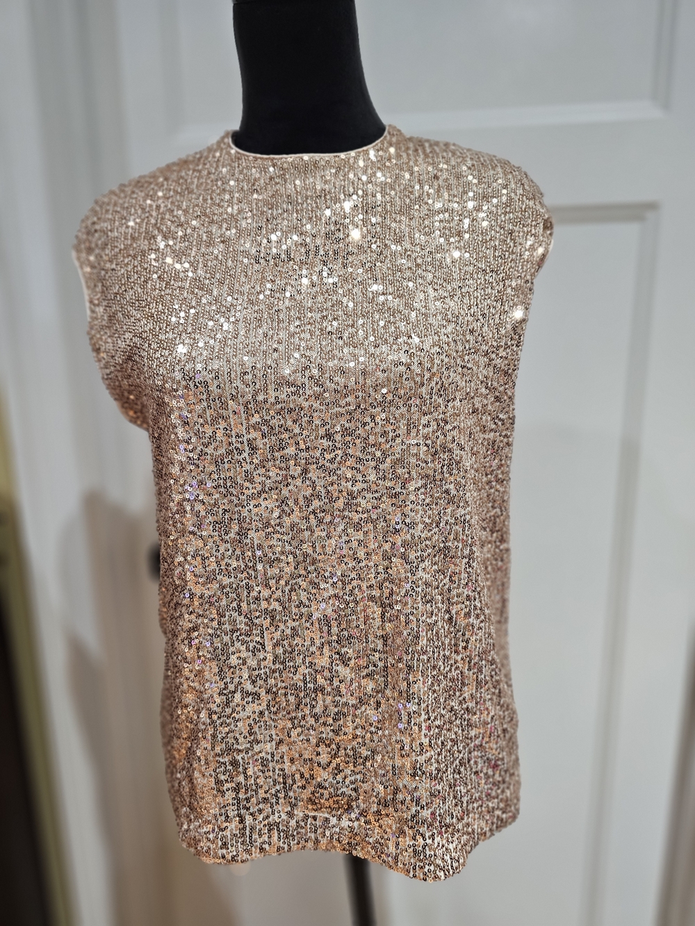 Calvin Klein Rose Gold Sequin Sleeveless Top, NWT